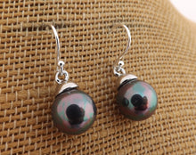 Load image into Gallery viewer, Purple Grey Crushed Seashell Pearl Earrings on Sterling Silver Hooks
