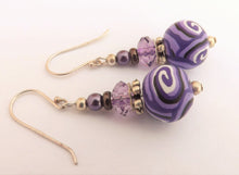 Load image into Gallery viewer, Purple Kathryn Design Bead Earrings on Sterling Silver Hooks