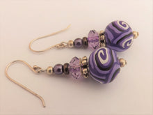 Load image into Gallery viewer, Purple Kathryn Design Bead Earrings on Sterling Silver Hooks