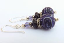 Load image into Gallery viewer, Purple Koru Kathryn Design Bead Earrings on Sterling Silver Hooks