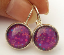 Load image into Gallery viewer, Purple Pattern - Dome Earrings on Lever Back Hooks