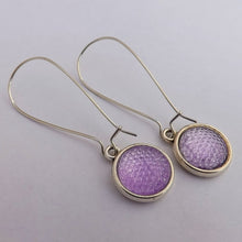 Load image into Gallery viewer, Light Purple Handmade Dome Earrings on Long Kidney Hooks