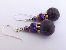 Load image into Gallery viewer, Purple & Black Kathryn Design Bead Earrings on Sterling Silver Hooks