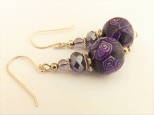 Load image into Gallery viewer, Purple & Black Koru Kathryn Design bead earrings on Sterling Silver Hooks