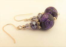 Load image into Gallery viewer, Purple & Black Koru Kathryn Design bead earrings on Sterling Silver Hooks