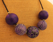 Load image into Gallery viewer, Purple, Black & White Chunky Kathryn Design 5 Bead Necklace