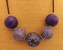 Load image into Gallery viewer, Purple, Black & White Chunky Kathryn Design 5 Bead Necklace