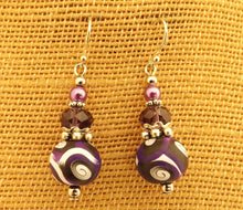 Load image into Gallery viewer, Purple, Black & White Kathryn Design bead earrings on Sterling Silver Hooks