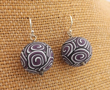 Load image into Gallery viewer, Purple, Black & White Korus Kathryn Design Handmade Bead Earrings