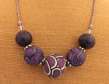 Load image into Gallery viewer, Purple, Black & White Mix Chunky Kathryn Design 5 Bead Necklace