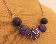 Load image into Gallery viewer, Purple, Black & White Mix Chunky Kathryn Design 5 Bead Necklace