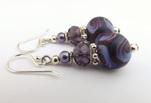 Load image into Gallery viewer, Purple & Blue Kathryn Design bead earrings on Sterling Silver Hooks