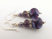 Load image into Gallery viewer, Purple & Blue Kathryn Design bead earrings on Sterling Silver Hooks