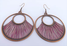 Load image into Gallery viewer, Warm Green & Copper Tone Stretched Cord Round Drop Earrings (multiple colour options)