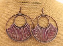 Load image into Gallery viewer, Warm Green & Copper Tone Stretched Cord Round Drop Earrings (multiple colour options)
