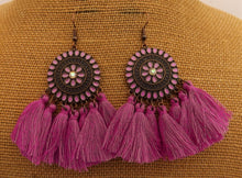 Load image into Gallery viewer, Purple & Copper Tone Tassel Drop Earrings