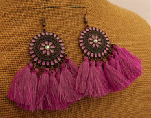 Load image into Gallery viewer, Purple & Copper Tone Tassel Drop Earrings