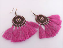 Load image into Gallery viewer, Purple & Copper Tone Tassel Drop Earrings