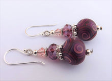 Load image into Gallery viewer, Purple, Red & Pink Handmade Kathryn Design bead earrings on sterling silver Hooks