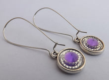 Load image into Gallery viewer, Purple & Silver Handmade Dome Earrings on Long Kidney Hooks