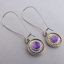 Load image into Gallery viewer, Purple & Silver Handmade Dome Earrings on Long Kidney Hooks