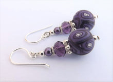 Load image into Gallery viewer, Purple & White Kathryn Design Handmade Bead Earrings on Sterling Silver Hooks