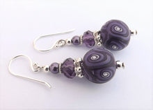 Load image into Gallery viewer, Purple & White Kathryn Design Handmade Bead Earrings on Sterling Silver Hooks