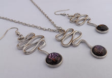 Load image into Gallery viewer, Dichroic Dome & Silver Tone Squiggle Necklace & Earrings Set (Purple or Blue)