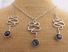 Load image into Gallery viewer, Dichroic Dome & Silver Tone Squiggle Necklace & Earrings Set (Purple or Blue)