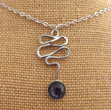 Load image into Gallery viewer, Dichroic Dome & Silver Tone Squiggle Necklace & Earrings Set (Purple or Blue)