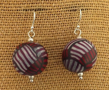 Load image into Gallery viewer, Red, Mauve & Grey Chunky Kathryn Design Bead Earrings Sterling Silver Hooks