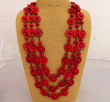Load image into Gallery viewer, Red Chunky Wooden Bead Necklace
