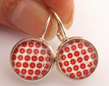 Load image into Gallery viewer, Red Flowers on White - Dome Earrings on Lever Back Hooks