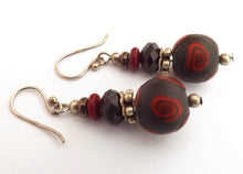 Load image into Gallery viewer, Red Koru on Black Kathryn Design Bead Earrings on Sterling Silver Hooks