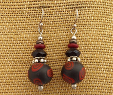 Load image into Gallery viewer, Red Koru on Black Kathryn Design Bead Earrings on Sterling Silver Hooks
