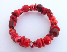 Load image into Gallery viewer, Red Mix Beads Memory Wire Bracelet