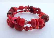 Load image into Gallery viewer, Red Mix Beads Memory Wire Bracelet
