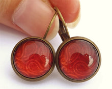 Load image into Gallery viewer, Red Paisley Pattern - Dome Earrings on Lever Back Hooks