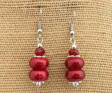 Load image into Gallery viewer, Red Pearl Finish Bead Earrings