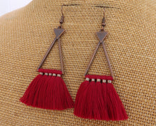 Load image into Gallery viewer, Copper Tone Triangle Tassel Earrings (12x colour options)