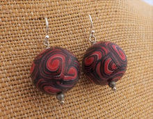 Load image into Gallery viewer, Red & Black Handmade Kathryn Design Bead Earrings Sterling Silver Hooks