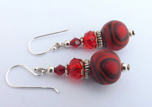 Load image into Gallery viewer, Red & Black Kathryn Design Bead Earrings on Sterling Silver Hooks