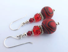 Load image into Gallery viewer, Red & Black Kathryn Design Bead Earrings on Sterling Silver Hooks