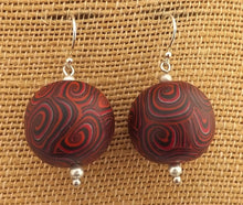 Load image into Gallery viewer, Red & Black Koru Handmade Kathryn Design Bead Earrings on Sterling Silver Hooks