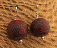 Load image into Gallery viewer, Red & Black Koru Handmade Kathryn Design Bead Earrings on Sterling Silver Hooks