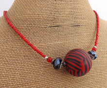 Load image into Gallery viewer, Red & Black Striped Chunky Kathryn Design Single Feature Bead Necklace
