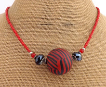 Load image into Gallery viewer, Red & Black Striped Chunky Kathryn Design Single Feature Bead Necklace