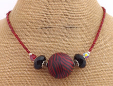 Load image into Gallery viewer, Red & Black Striped Handmade Kathryn Design Bead Necklace