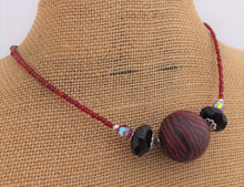 Load image into Gallery viewer, Red & Black Striped Handmade Kathryn Design Bead Necklace