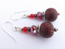 Load image into Gallery viewer, Red & Black Stripes Kathryn Design Bead Earrings on Sterling Silver Hooks